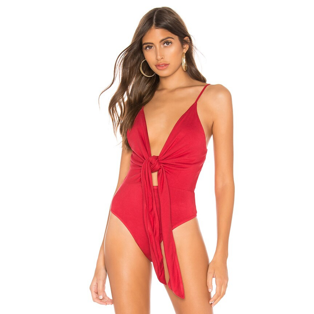 superdown Melinda Tie Front Bodysuit in Red - Picture 2 of 3
